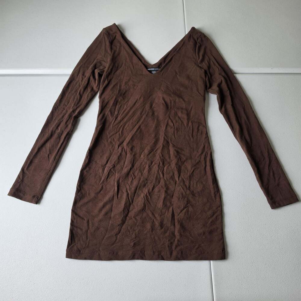 James Perse Dress Womens 1 Small Brown Jersey Long Sleeve V Neck Bodycon Mini
